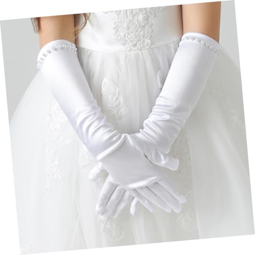 FRCOLOR 1pair Wedding Flower Girl Gloves Satin Decor Elegant Full Finger Design for Special Occasions White for Weddings Parties and Pageants3