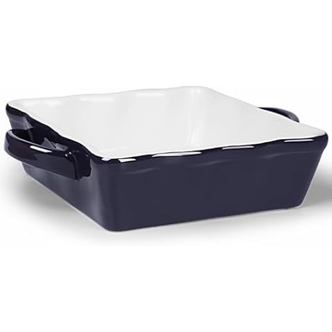 GDCZ Ceramic Baking Dish with Double Handle, Baking Dish Casserole Dishes, 8-Inch (Navy) Cover