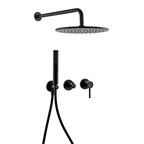 Système de douche noir mat encastrable avec pommeau de douche pluie ronde 12"