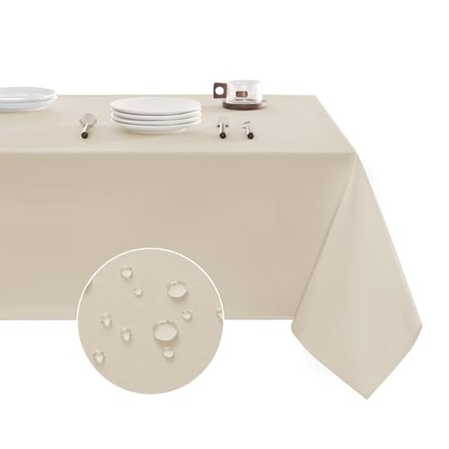 Veblandy Table Cloth Rectangle Waterproof Spill-Proof Wrinkle-Free Tablecloth Washable, Kitchen Dining Tabletop Decoration, Fabric Table Cover for Indoor and Outdoor Use, 60 x 84 Inch, Beige
