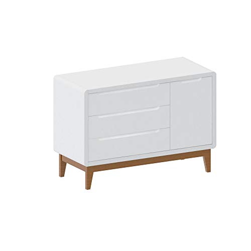 Cômoda Bo 3 gavetas com porta lateral branco com jequitibá