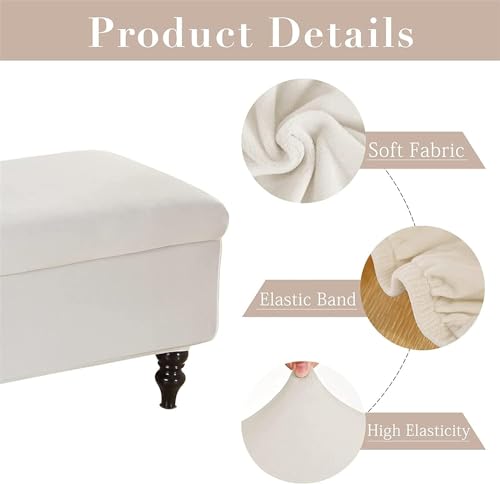 Housse de protection pour ottoman rectangulaire en velours extensible et lavable - 5