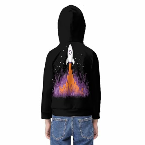Pulls Capuche Imprimé 3D Fusée pour Enfant de 9 à 11 Ans avec Poche - 6