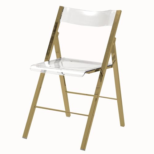 Silla moderna de plástico transparente con marco cromado para sala de estar, dormitorio, cocina y uso al aire libre, color dorado, 44 x 54 x 77 cm
