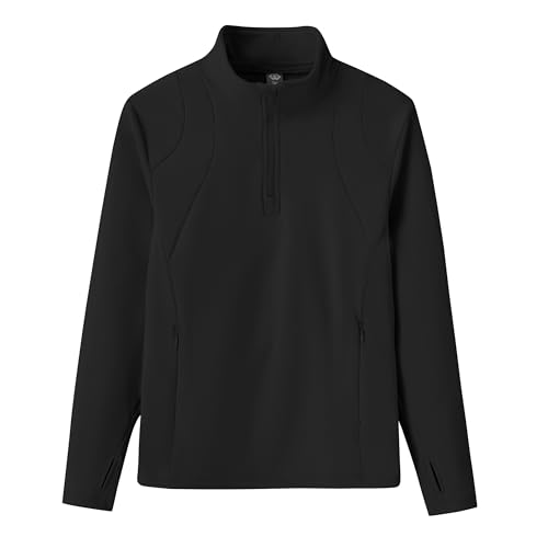 MoFiz Girls Long Sleeve Equestrian Riding Shirt Soft Thermal Half Zip Fleece Lined Jacket for Winter Horseback Riding Kids Black XL Size (18-20 Years)