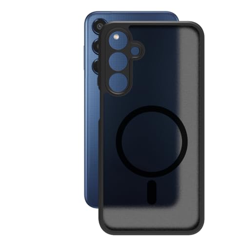 Image of RIGGEAR Shockproof Sleek Hybrid Armor Back Cover Case Compatible with MagSafe Accessories for Samsung Galaxy M35 5G (Smoke Black Matte PC + Black TPU Bumper)