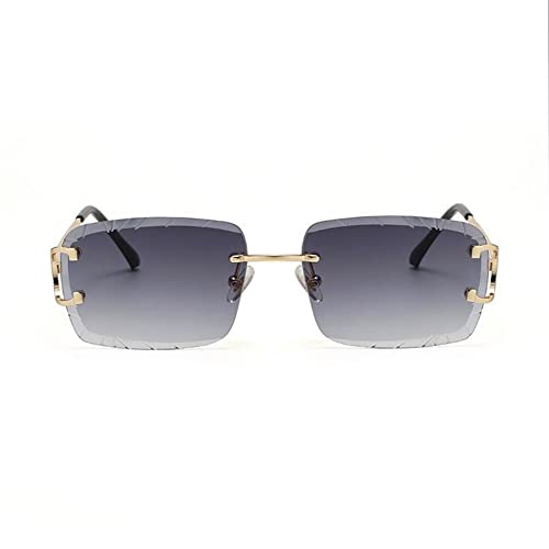 Luxury Unisex Square Rimless Gem Cut Retro 90's Hip Hop Diamond Cut Lens Purple Gradient Tint Lens Gold Wire Frame Gray Sun Glasses Frameless Rectangle Summer Shades Sunglasses For Men And Women2