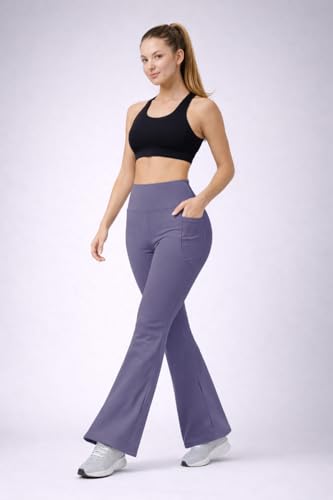 Image of Women's High Waist Bootcut Yoga Pants with Side Pockets | Flared Gym Leggings for Women | Stretchable Workout Bell Bottom Tights for Yoga, Gym, Running & Casual Wear Pack of 2