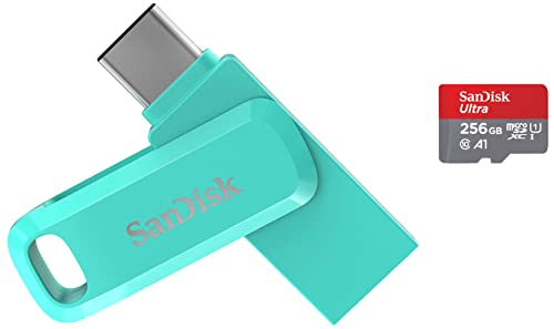 Image of SanDisk Ultra microSD UHS-I Card 256GB, 120MB /s R & Ultra Dual Drive Go usb3.0 Type C Pen Drive for Mobile (Green, 128 GB, 5Y)