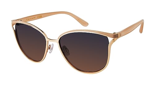 TAHARI Women's Metal Cat Eye-Vintage Sunglasses, Gold & Nude, 58 mm