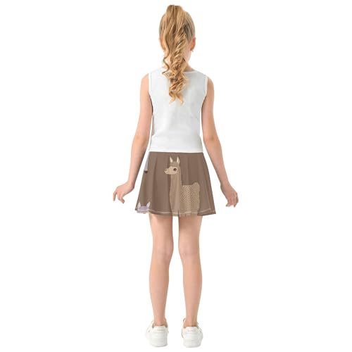 Joisal Girls' Shorts Athletic Skorts Alpaca Brown Llama Cute Tennis Skirts for Kids Flowy Pleated Skort 3t4