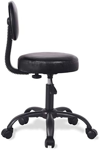 Amolife Rolling Stool Adjustable Stool Massage Stool Swivel Office Desk Chair with Back and Wheels for Home, Office, Spa, Shop, Vanity in Fully Black