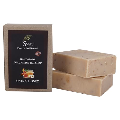 SVATV Jabón Artesanal con Avena y Miel | Hierbas calmantes | Piel hidratada - Barras de jabón corporal a base de hierbas ayurvédicas tradicionales - 125g x2 Barras
