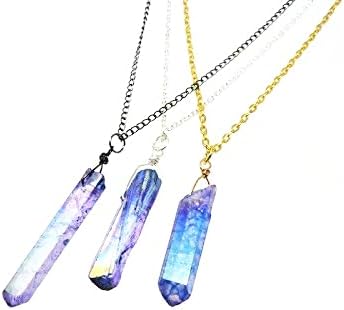 Celestial Blue Aura Crystal Necklace, Aura Quartz Pendant, Silver Plated Chain - Choose Chain Length