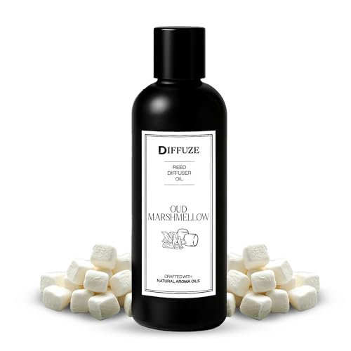Image of DIFFUZE Oud Marshmellow Reed Diffuser Refill with 10 Fibre Reed Sticks | Sweet Oud Aroma Oil & Fragrance Oil | Diffuser Oil for Home Fragrance