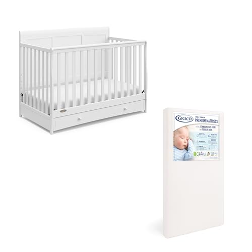 Image of Graco Asheville 4-in-1 Convertible Crib w/Drawer-White & Graco Premium Foam Crib & Toddler Mattress