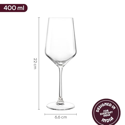 Image of Borosil 400ml x 2pc Royale Wine Glass Set | Wine Glasses for Red & White Wine, Cocktails & Mocktails | Elegant Glassware for Home, Parties & Gifting