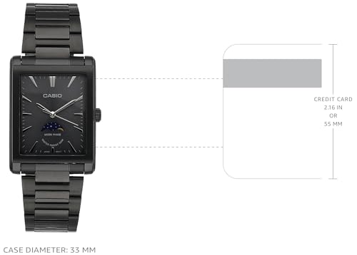Image of Casio MTP-M105B-1AV Analog Watch with Moon Phase Indicator, Black, Rectangular, Water Resistant 50M, Japan Movement