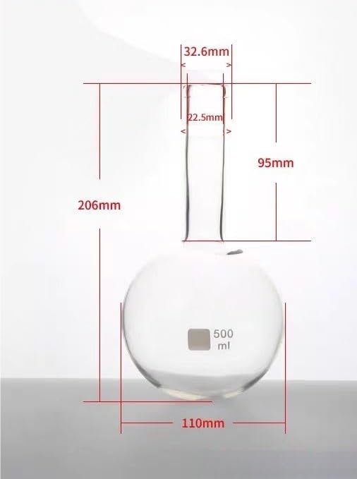 Ballon à fond rond en verre borosilicaté à col simple et long avec bouchons en caoutchouc – Ballon d'ébullition transparent for laboratoire(Round 500ml)