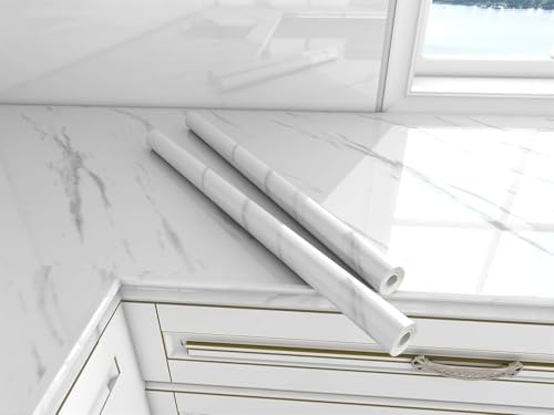 Image of D-fix Marble Peel and Stick Wallpaper for Home Decor, Waterproof Self-Adhesive Wall Stickers for Kitchen, Bathroom, Living Room - Wall Paper (60X200 CM (White)