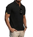 JACKETOWN Polo Manga Corta para Hombre Secado Rápido Transpirable Tenis Verano Golf Camisa Deportiva Casual Basic (Negro L)