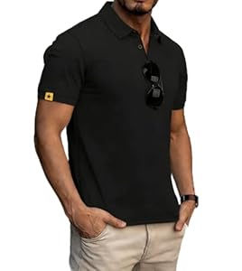 JACKETOWN Polo Hommes Manches Courtes Séchage Rapide Respirant Polos pour Hommes Patte de Golf Tennis T-Shirts Sport Chemise Basic Regular Fit Polo(Noir XL)