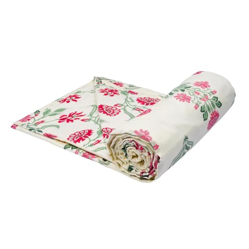 Trance Home Linen Premium 100% Cotton Dohar for Single Bed | 150 GSM | Reversible Ac Comforter | Light Weight All Season Soft Blanket (58x90 Inches | Aangan Red)