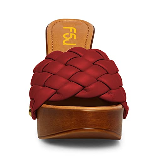 FSJ Shoes Women Braided Open Toe Chunky High Heel Sandal Woven Slip On Mule Comfortable Platform Casual Backless Dress Slide Slippers Size 4-15 US3