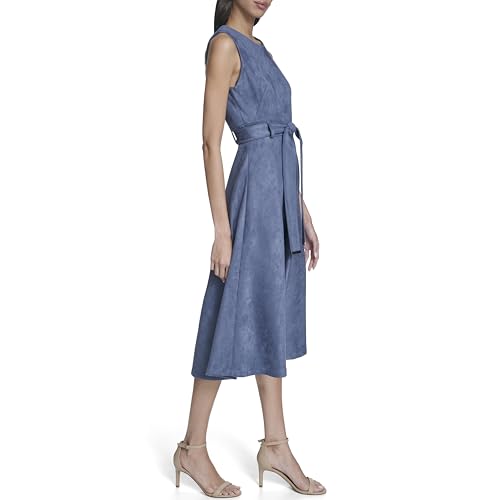 Image of Calvin Klein Sleeveless Dot Crepe Polka Dot Self Tie Midi Aline