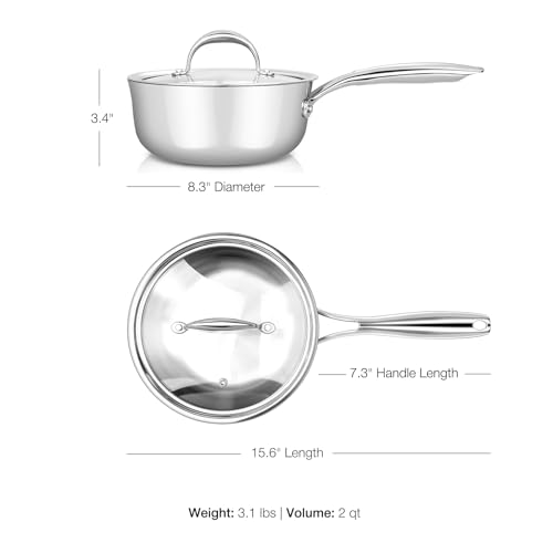Image of KEAWELL K3 Premium 2-Quart Tri-Ply Fully Clad Stainless Steel Saucepan with Lid, Induction & Oven Safe up to 600F, Even Heating, Professional Cookware for All Stovetops (2-Qt)
