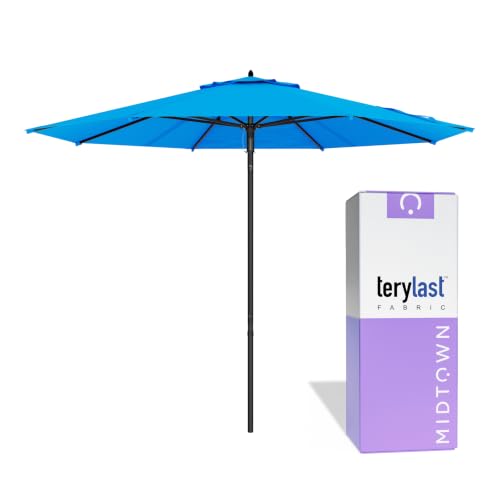 Image of Midtown Umbrellas Push and Pop - 8 Ft Patio Umbrella, Cobalt Canopy