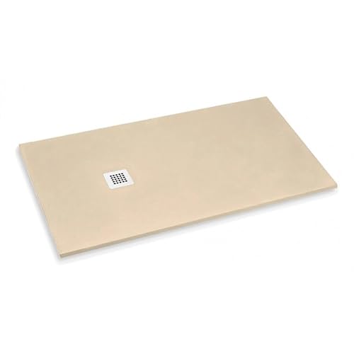 Plato de ducha 65 x 90 cm Volcán Line Extra Slim Marfil Claro Ral 1015 de resina sintética y polvo de mármol con tapa de regalo