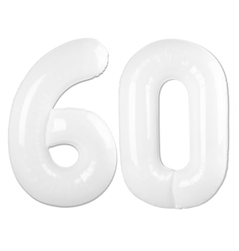 Image of White Number 60 Balloon 40 inch, Translucent 60 Number Balloons, 60th White Birthday Decorations for Women Men, 60 Year Old Party Supplies