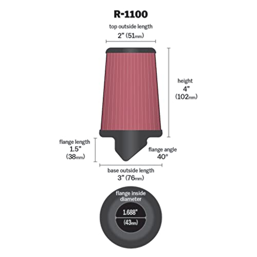 Image of K and N R-1100 Washable and Reusable Car and Motorcycle Universal Rubber Filter