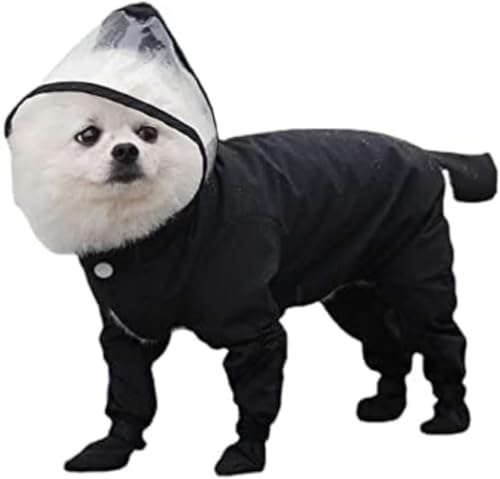 LumingLight完全防水の犬用レインコート、レインブーツ、ペット用ジャケット、足プロテクター付きボディスーツ、屋外での犬の散歩用レインギア、犬と猫の服、防水性と防汚性、かわいい、袖付き、フロントオープンデザイン。 (L,黒)