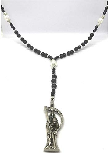 Chavarrieta Holy Death's Lava Stones Rosary. Rosario de la, Black, Size 17.04