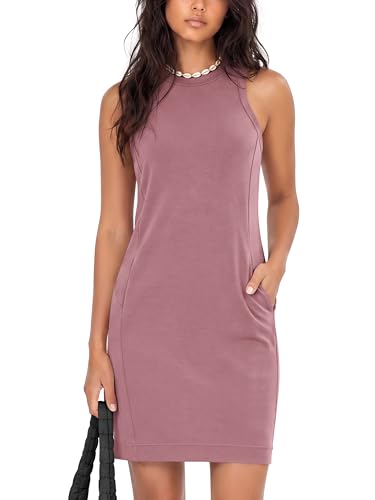 Image of ODODOS Modal Soft Loose Tank Dress for Women Casual Sleeveless Sundress with Kangaroo Pocket Summer Dress