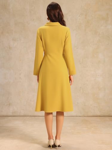 Image of Hobemty Women's Wrap Dress A-Line Pleated Midi Long Sleeve Dresses