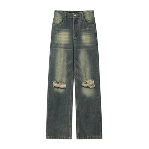 Men’S Wide Leg Distressed Denim Jeans with Zipper Fly Mid Waist Loose Fit High Street Patchwork Pants2