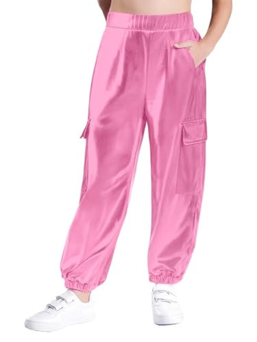 Hansber Kids Girls Boys Metallic Cargo Jogger Pants Jazz Street Hip Hop Dance Pants Summer Causal Trousers