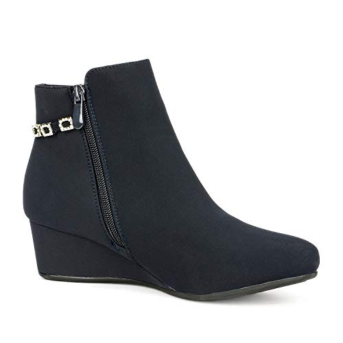 double buckle side zipper wedge boots