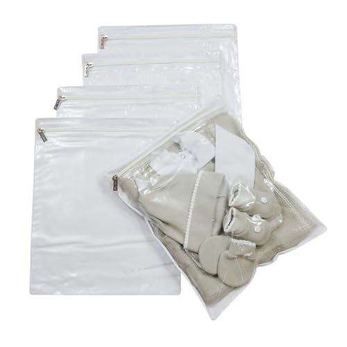 Kit 5 Saquinhos Organizadores 33,5 × 27,5 cm – Impermeáveis com Visor Transparente e Zíper – Ideal para Maternidade, Viagens e Roupa Suja – Branco