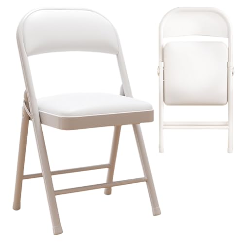 Velvaria Heavy Duty Padded Folding Chair 10cm Slim Carbon Steel Frame Seat No Assembly Required for Home Office & Patio Waterproof PU Leather (White)