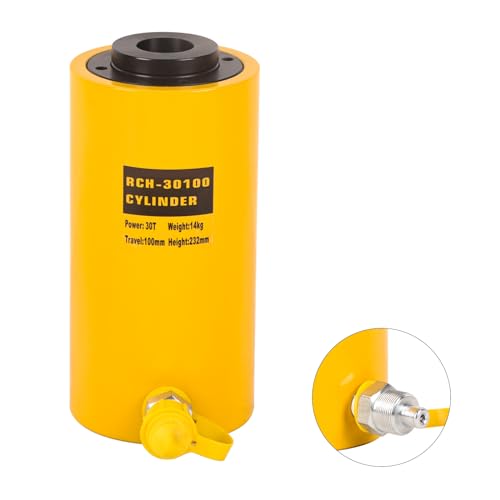 Image of 30T Hollow Hydraulic Cylinder Ram Jack, 4 inch Stroke Single Acting Hydraulic Lifting Cylinder RCH-30100 Mini Porta Power Jack for Shipbuilding, Machinery, Construction