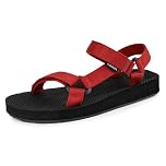riemot Summer Sandals for Women, Comfort Breathable Beach Casual Walking Sandal, Arch Support Slides with Adjustable Buckle Straps, Anti-slip Outdoor Sports Lightweight Sandals, Red UK5/EU38