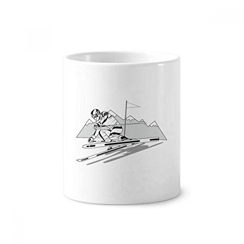 Ski Illustration tasse en céramique noire et porte-brosse à dents blanc de 350ml