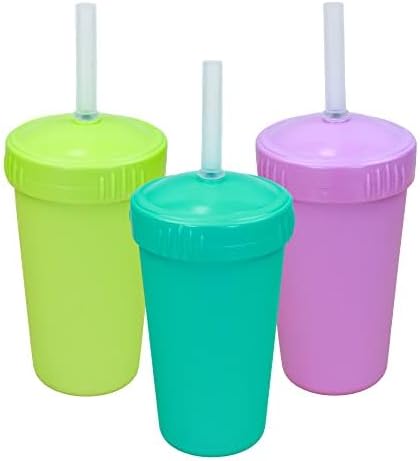 Re Play Hecho en Estados Unidos paquete de 3 vasos de paja de 10 onzas con pajitas de bloqueo de silicona hechos de jarras de leche recicladas