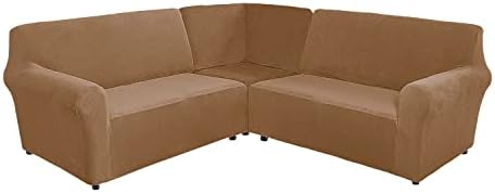 ShowyLive Recliner Slipcover, Velvet Stretch Recliner 5 Seats Corner Sectional Sofa Cover L-Shape 7-Pieces Reclining Sectional Couch Covers for Sectional Sofa Washable Furniture Protector, Grey