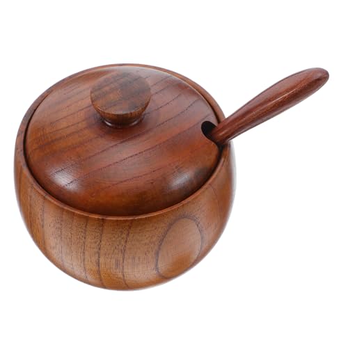 BESTYASH Wooden Condiment Jar: Condiment Bowl With Lid And Spoon Salt Seasoning Box Spice Jar Container Organizer Kitchen Tool