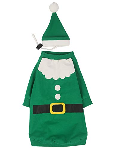 Disfraz navideño para perro con gorro y camisa verde